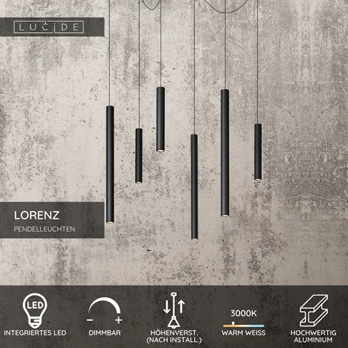 Lucide LORENZ - Pendelleuchten - Ø 120 cm - LED Dim. - 6x4W 3000K - Schwarz - USP